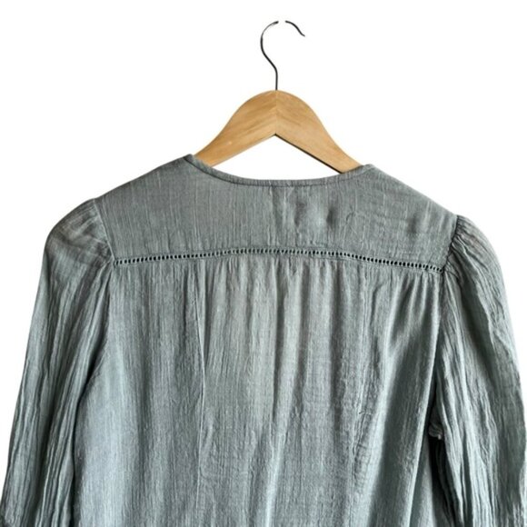 Free People Boho Button-Down Blouse Size Small Green Flowy - Picture 9 of 11